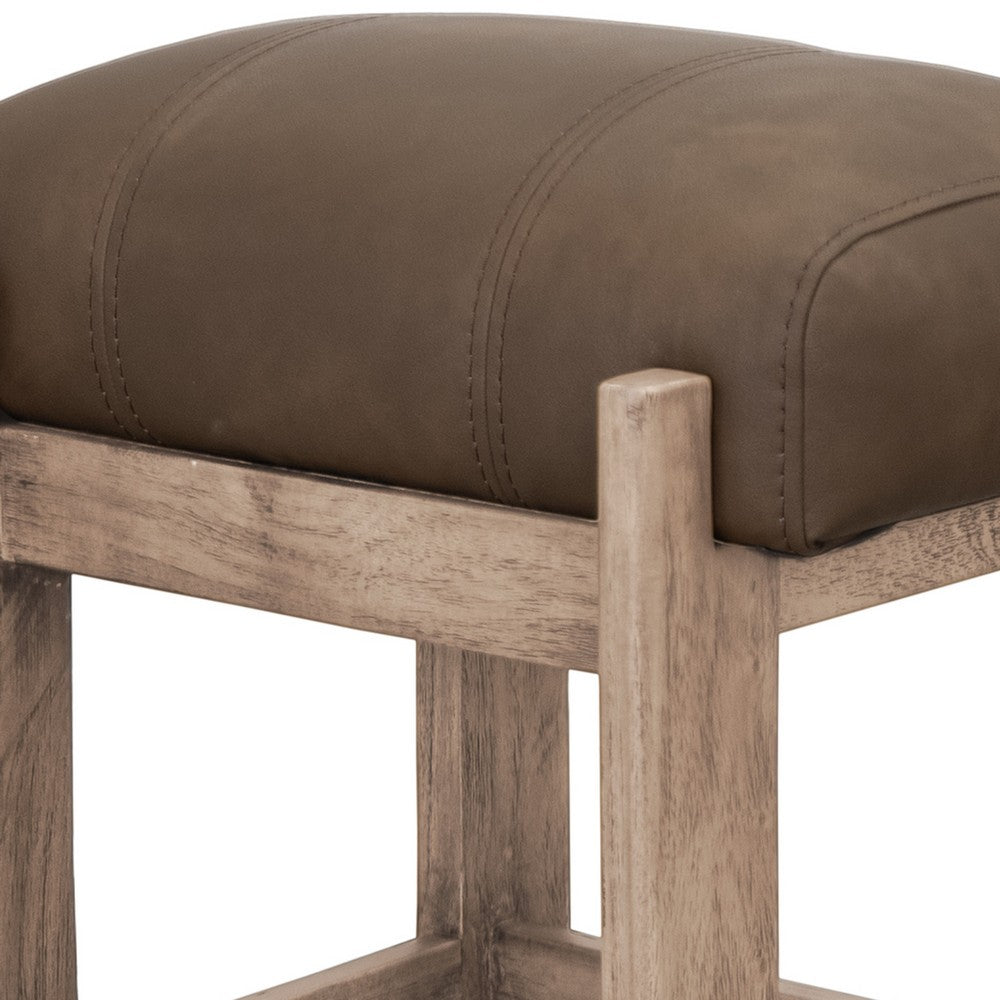 Eray Counter Height Stool, Dark Brown Faux Leather Melina Wood 24 Inch -BM334314