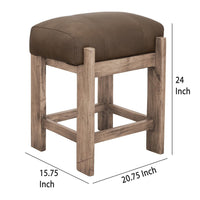 Eray Counter Height Stool, Dark Brown Faux Leather Melina Wood 24 Inch -BM334314