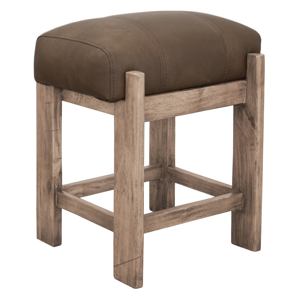 Eray Counter Height Stool, Dark Brown Faux Leather Melina Wood 24 Inch -BM334314