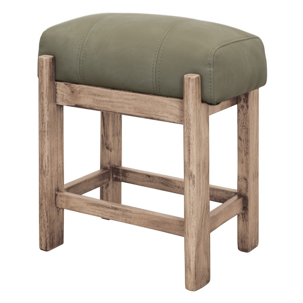 Eray Counter Stool, Olive Green Cushioned Seat, Melina Wood, 24 Inch -BM334315