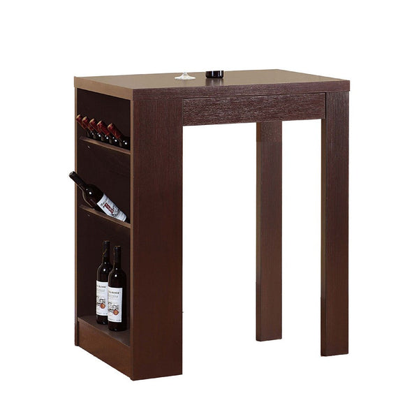Bar Height Table, 3 Flip Up Wine Bottle Shelves, 42 Inch Brown Wood -BM334331