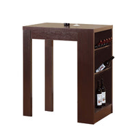 Bar Height Table, 3 Flip Up Wine Bottle Shelves, 42 Inch Brown Wood -BM334331