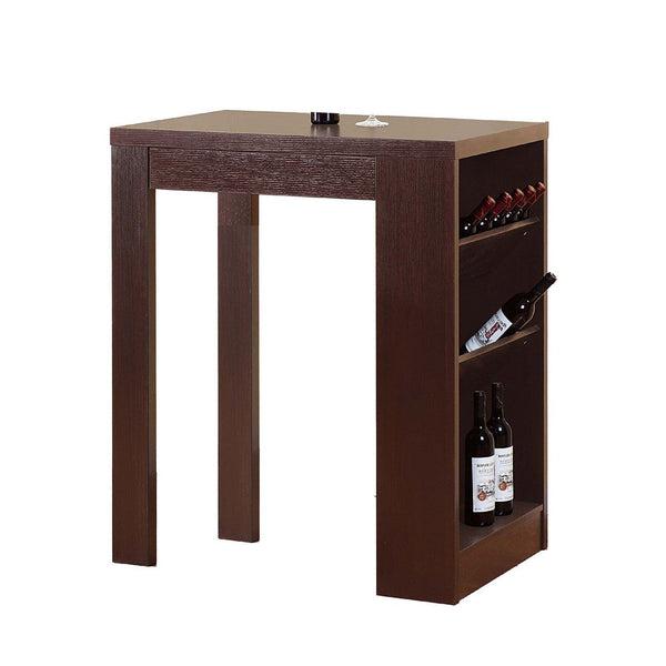 Bar Height Table, 3 Flip Up Wine Bottle Shelves, 42 Inch Brown Wood -BM334331