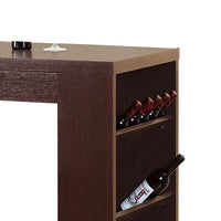 Bar Height Table, 3 Flip Up Wine Bottle Shelves, 42 Inch Brown Wood -BM334331