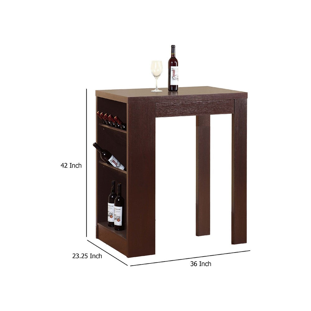Bar Height Table, 3 Flip Up Wine Bottle Shelves, 42 Inch Brown Wood -BM334331