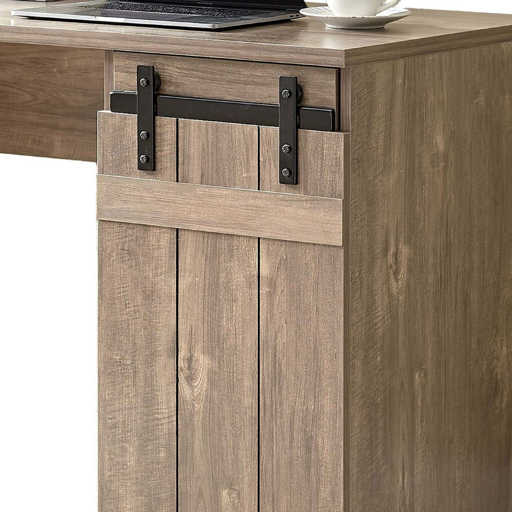 Fior Home Writing Desk, 47 Inch, Hazelnut Brown Wood, Faux Barn Door -BM334334