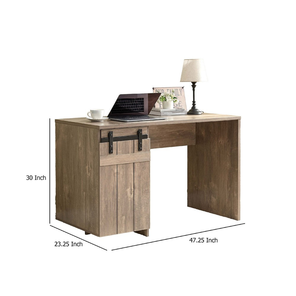 Fior Home Writing Desk, 47 Inch, Hazelnut Brown Wood, Faux Barn Door -BM334334