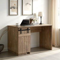 Fior Home Writing Desk, 47 Inch, Hazelnut Brown Wood, Faux Barn Door -BM334334