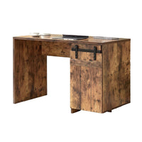 Fior Home Writing Desk, 47 Inch, Distressed Brown Wood, Faux Barn Door -BM334336