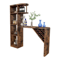 Bar Height Table, Glass Racks w Bottle Holders, 73 Inch Classic Brown -BM334339