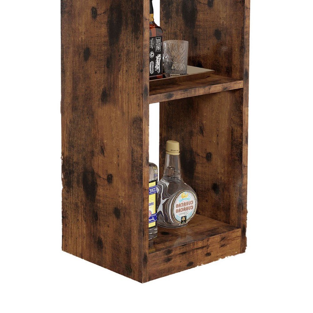 Bar Height Table, Glass Racks w Bottle Holders, 73 Inch Classic Brown -BM334339
