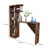 Bar Height Table, Glass Racks w Bottle Holders, 73 Inch Classic Brown -BM334339