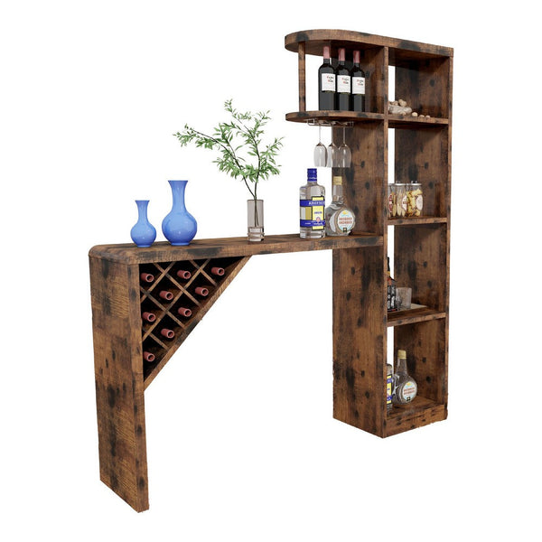 Bar Height Table, Glass Racks w Bottle Holders, 73 Inch Classic Brown -BM334339