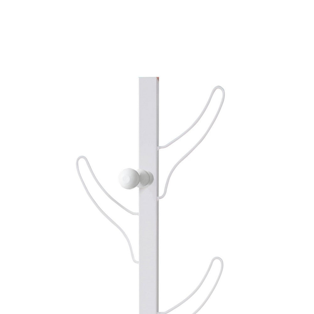 34 Inch Zubo Coat and Hat Rack w 6 Hooks , Wall Mount, White Metal -BM334343