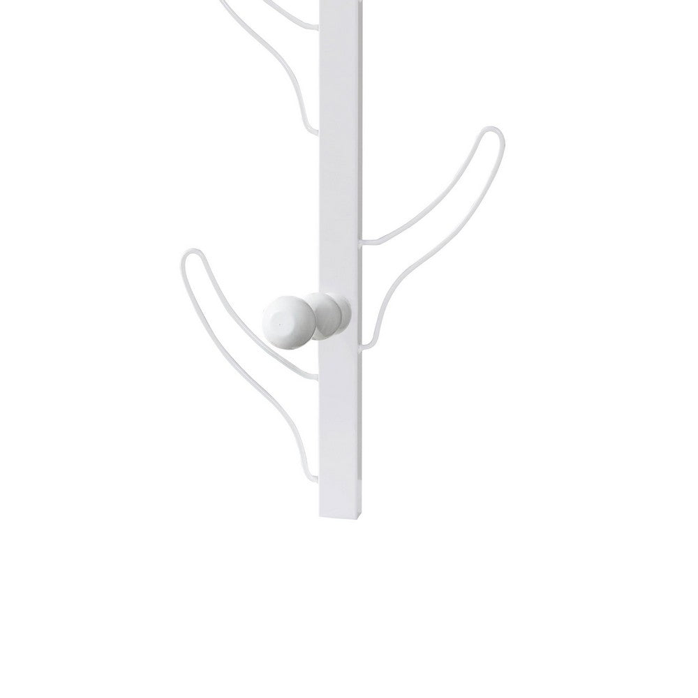 34 Inch Zubo Coat and Hat Rack w 6 Hooks , Wall Mount, White Metal -BM334343