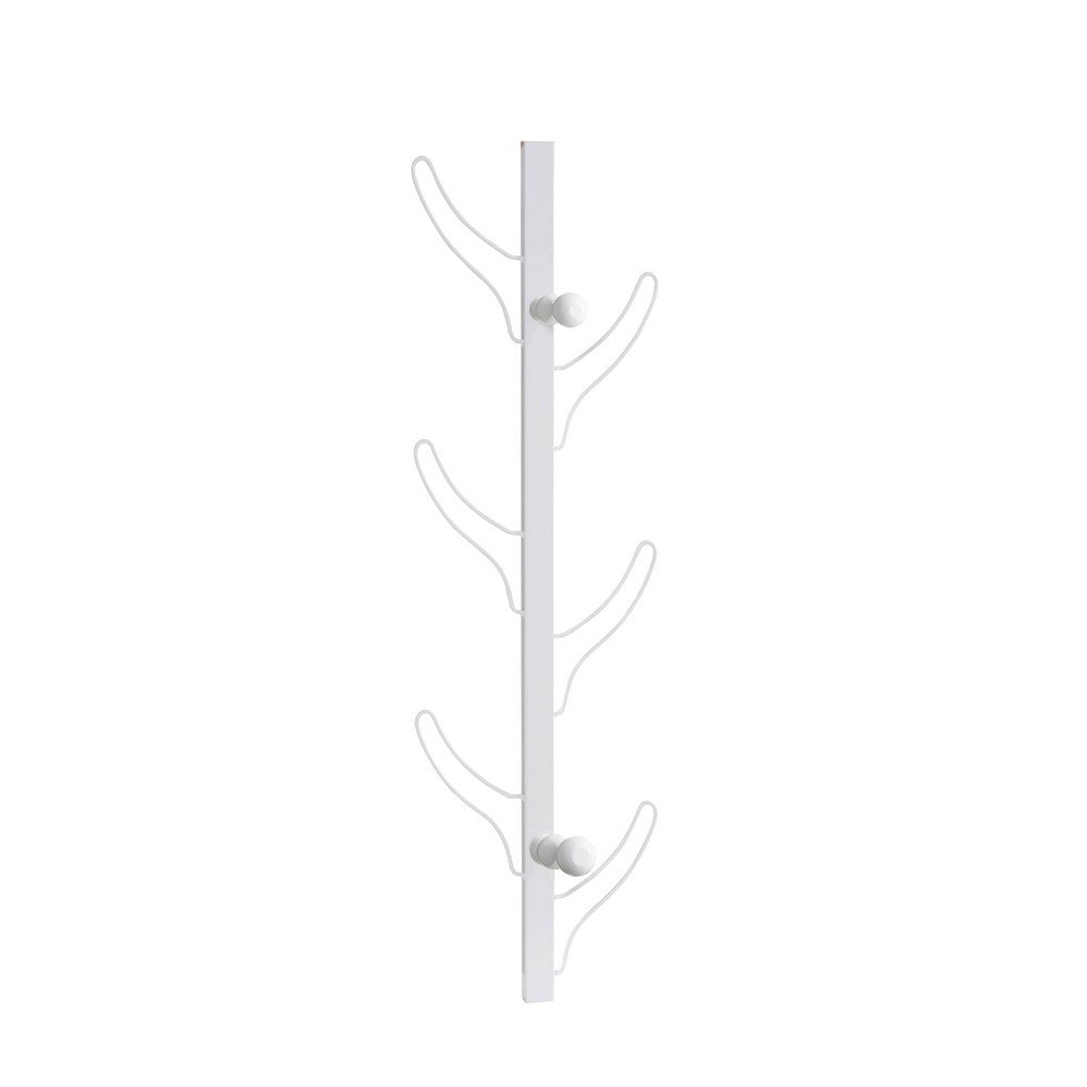 34 Inch Zubo Coat and Hat Rack w 6 Hooks , Wall Mount, White Metal -BM334343