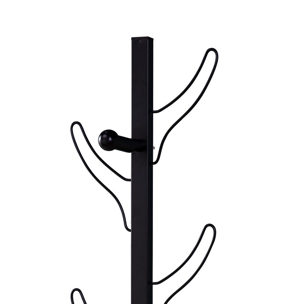 34 Inch Zubo Coat and Hat Rack w 6 Hooks , Wall Mount, Black Metal -BM334344