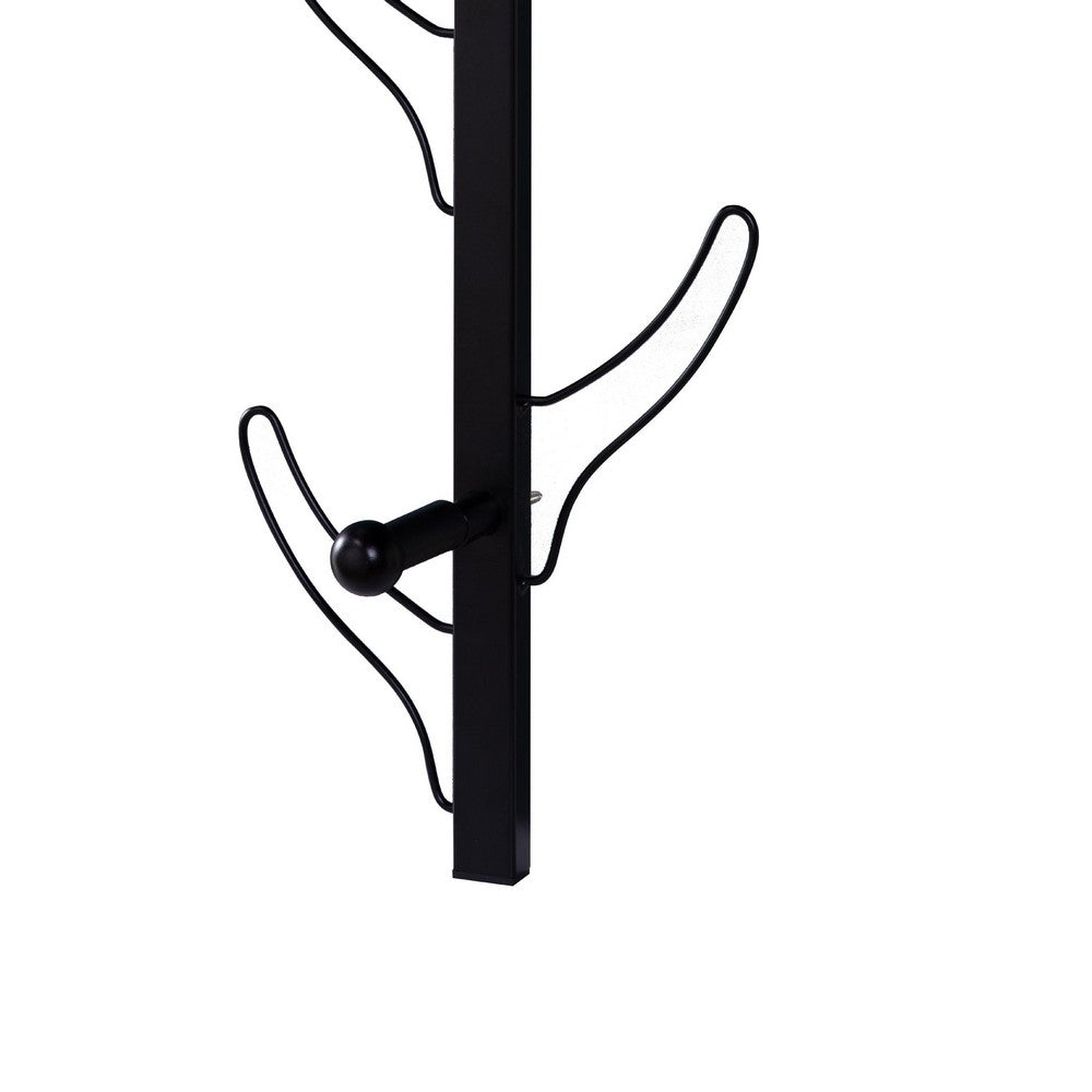 34 Inch Zubo Coat and Hat Rack w 6 Hooks , Wall Mount, Black Metal -BM334344