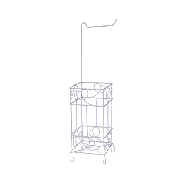 Zyp Toilet Paper Holder, 24 Inch, White Scrolled Metal Design -BM334345