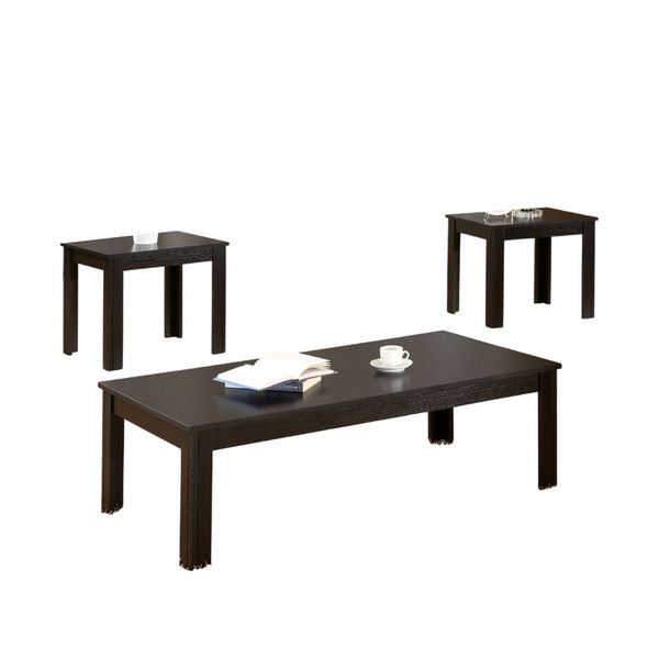 3 Piece Living Room Coffee and End Table Set, Black Wood, Rectangular -BM334347