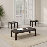 3 Piece Living Room Coffee and End Table Set, Black Wood, Rectangular -BM334347