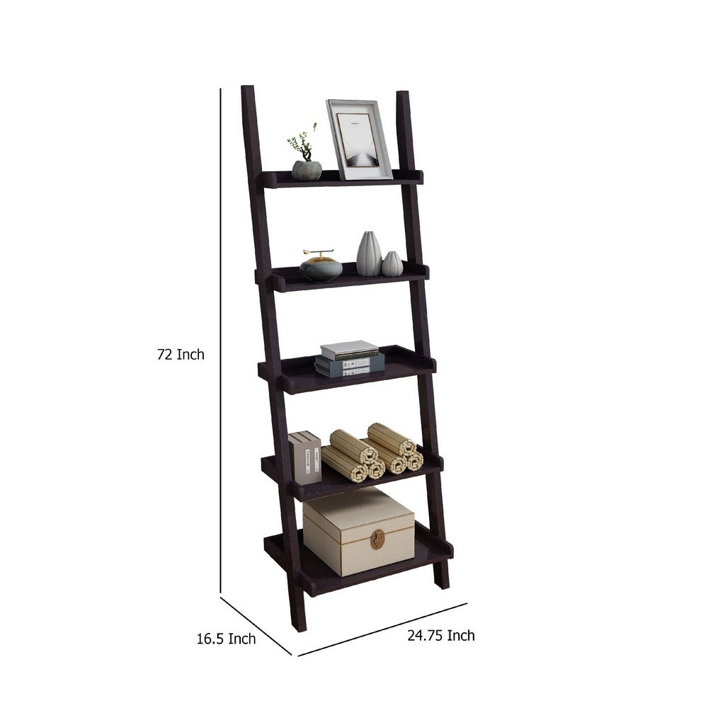 Accent Ladder Bookcase with 5 Shelves, 72 Inch, Red Cocoa Brown -BM334350
