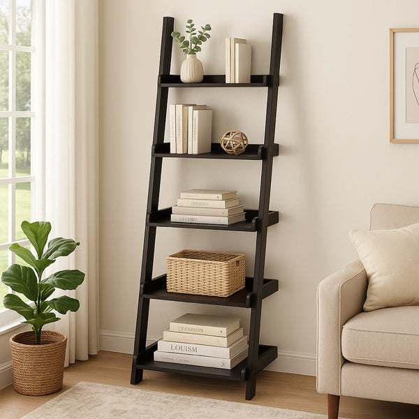 Accent Ladder Bookcase with 5 Shelves, 72 Inch, Red Cocoa Brown -BM334350