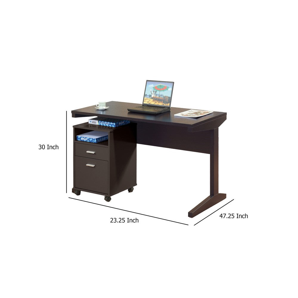 Desk w File Cabinet, 2 Storage Drawers, 47 Inch Red Cocoa Brown -BM334351