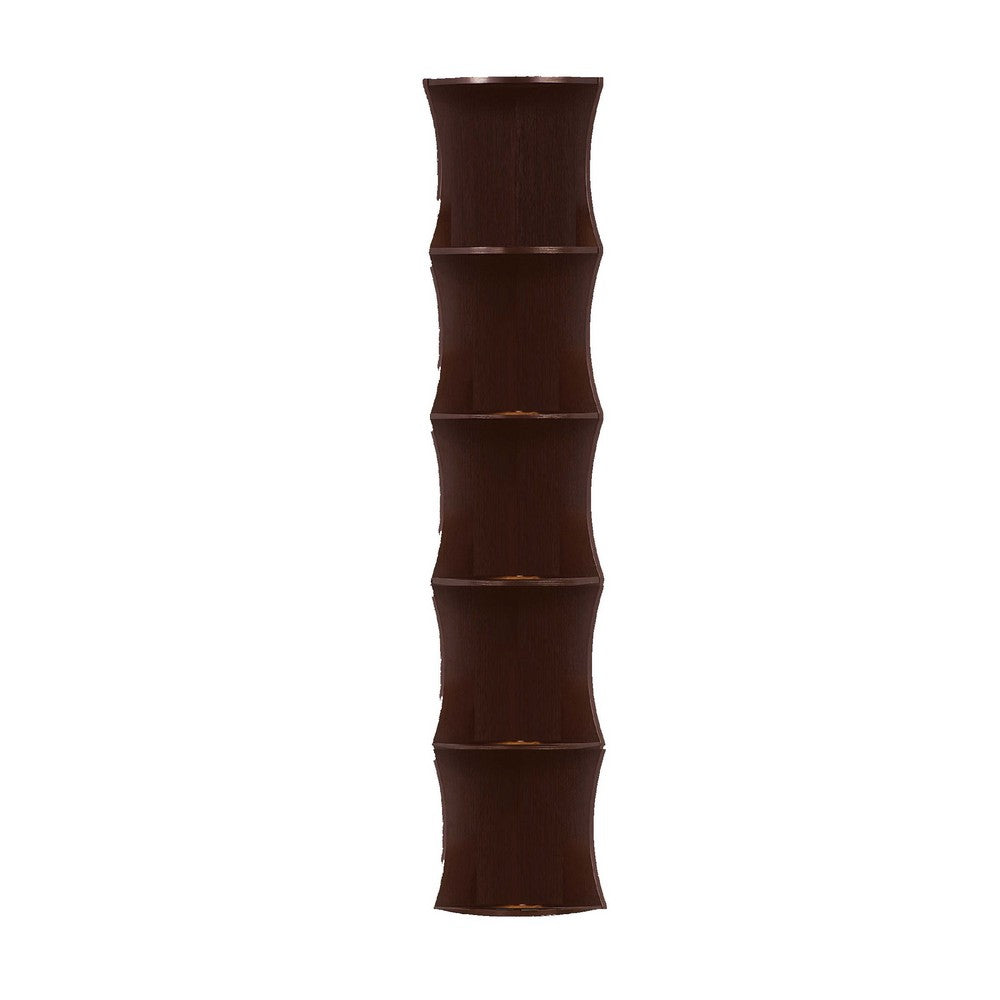 Corner Bookcase, 5 Storage Shelves, 77 Inch Tall, Red Cocoa Brown -BM334352