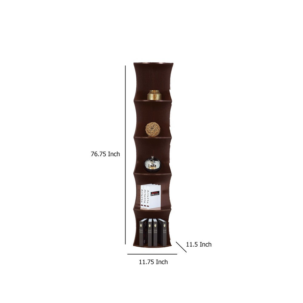 Corner Bookcase, 5 Storage Shelves, 77 Inch Tall, Red Cocoa Brown -BM334352