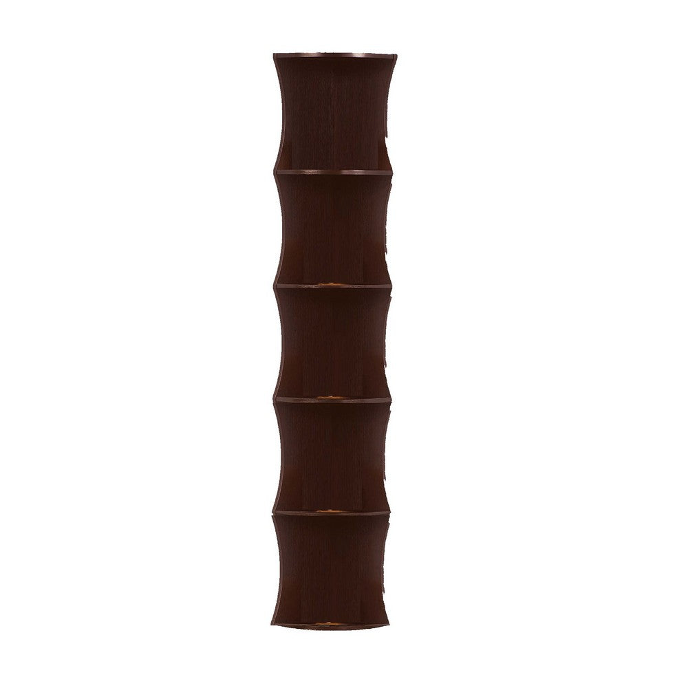 Corner Bookcase, 5 Storage Shelves, 77 Inch Tall, Red Cocoa Brown -BM334352