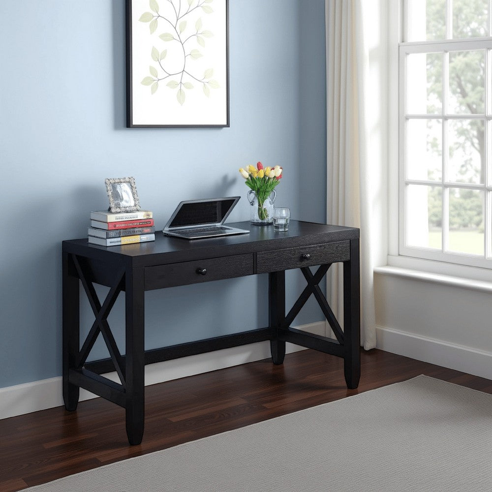 Home Office Writing Desk, 2 Drawers, 47 Inch Farmhouse Red Cocoa Brown -BM334353