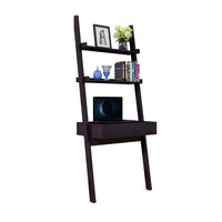 Tall Desk with Ladder Shelves, 1 Drawer 2 Shelves, 72 Inch, Brown Wood -BM334355