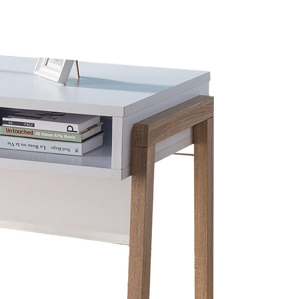 Writing Desk, 1 Drawer and Open Shelf, 47 Inch, Modern White and Brown -BM334368