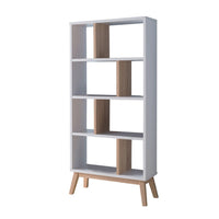 Tall Bookcase, 4 Storage Shelves, 65 Inch, White and Natural Brown -BM334371