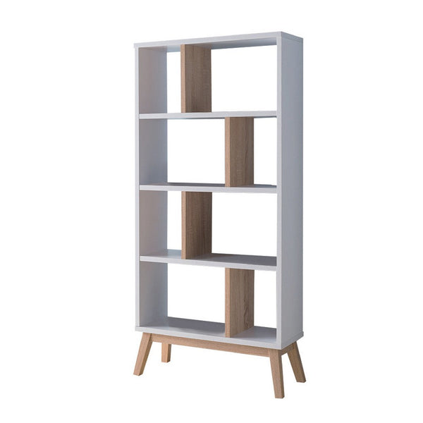 Tall Bookcase, 4 Storage Shelves, 65 Inch, White and Natural Brown -BM334371