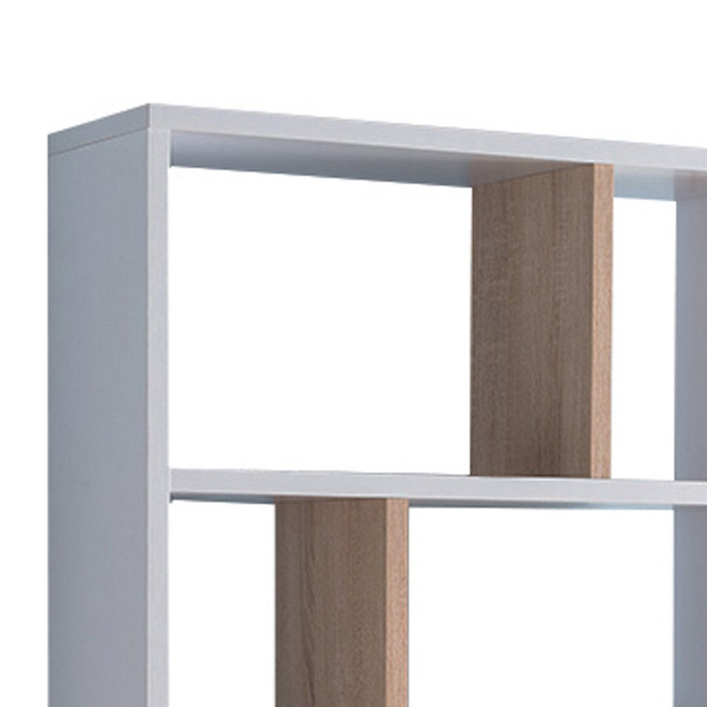 Tall Bookcase, 4 Storage Shelves, 65 Inch, White and Natural Brown -BM334371