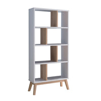 Tall Bookcase, 4 Storage Shelves, 65 Inch, White and Natural Brown -BM334371