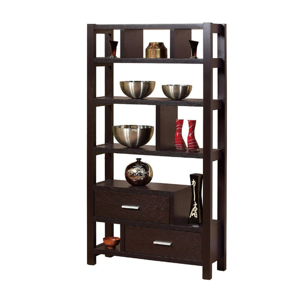 Display Cabinet with 5 Shelves, 2 Drawers, 63 Inch, Red Cocoa Brown -BM334375