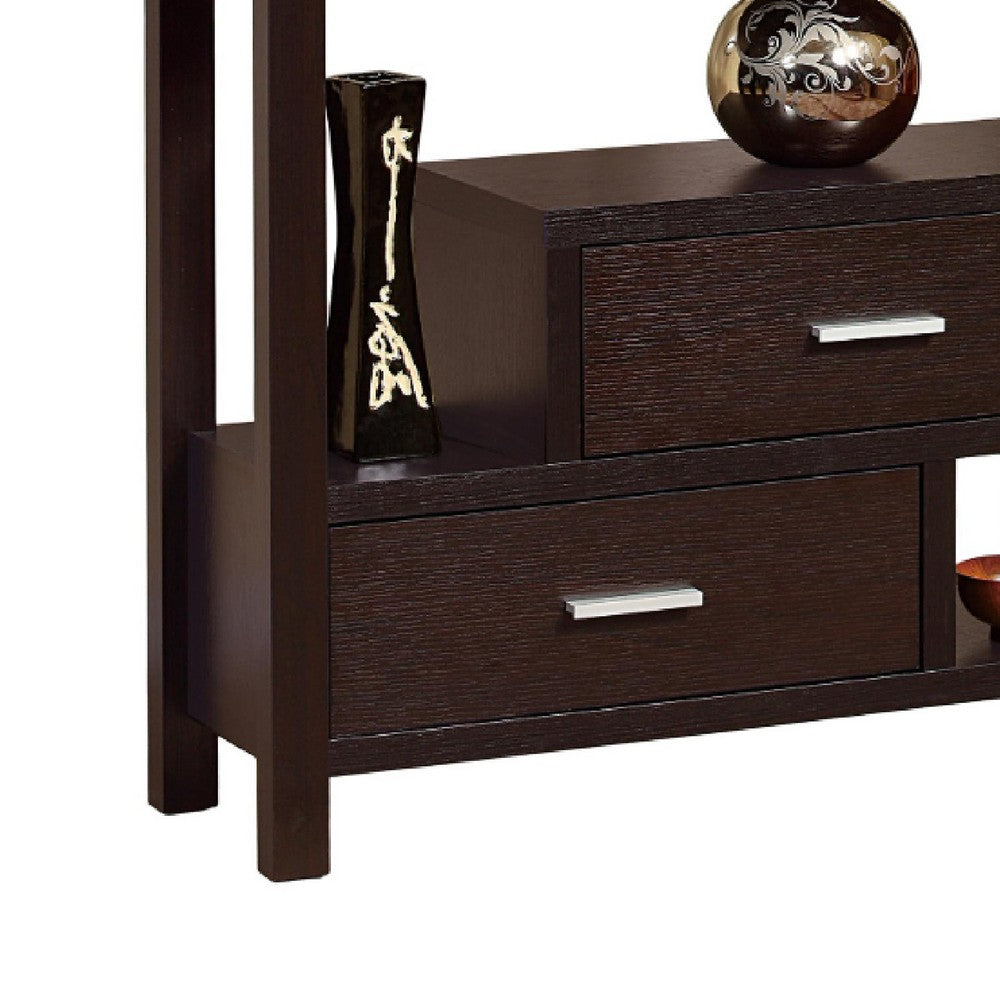Display Cabinet with 5 Shelves, 2 Drawers, 63 Inch, Red Cocoa Brown -BM334375