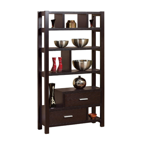Display Cabinet with 5 Shelves, 2 Drawers, 63 Inch, Red Cocoa Brown -BM334375