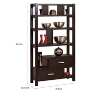 Display Cabinet with 5 Shelves, 2 Drawers, 63 Inch, Red Cocoa Brown -BM334375