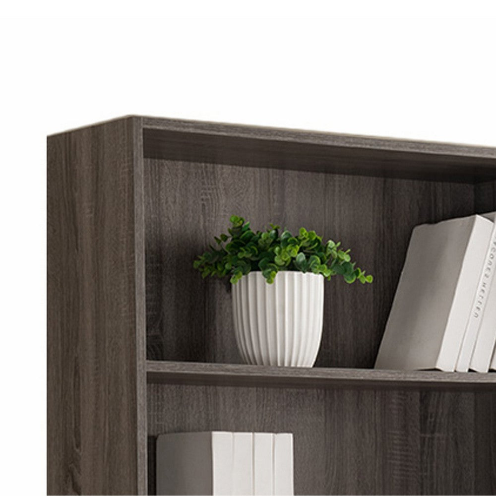Guvo Bookshelf, 5 Shelves, Raised Platform, 71 Inch, Gray Wood -BM334378
