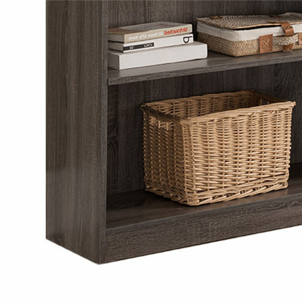Guvo Bookshelf, 5 Shelves, Raised Platform, 71 Inch, Gray Wood -BM334378