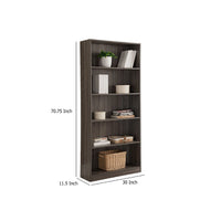 Guvo Bookshelf, 5 Shelves, Raised Platform, 71 Inch, Gray Wood -BM334378