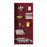 Guvo Bookshelf, 5 Shelves, Raised Platform, 71 Inch Red Mahogany Brown -BM334379