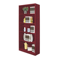 Guvo Bookshelf, 5 Shelves, Raised Platform, 71 Inch Red Mahogany Brown -BM334379