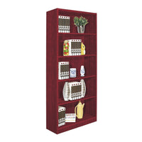 Guvo Bookshelf, 5 Shelves, Raised Platform, 71 Inch Red Mahogany Brown -BM334379
