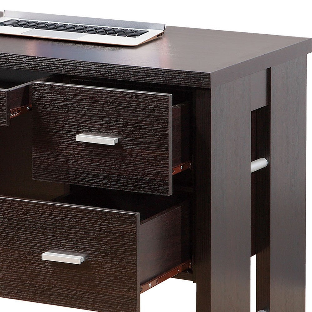 Laptop Desk, 3 Storage Drawers, 39 Inch, Red Cocoa Brown Wood -BM334393