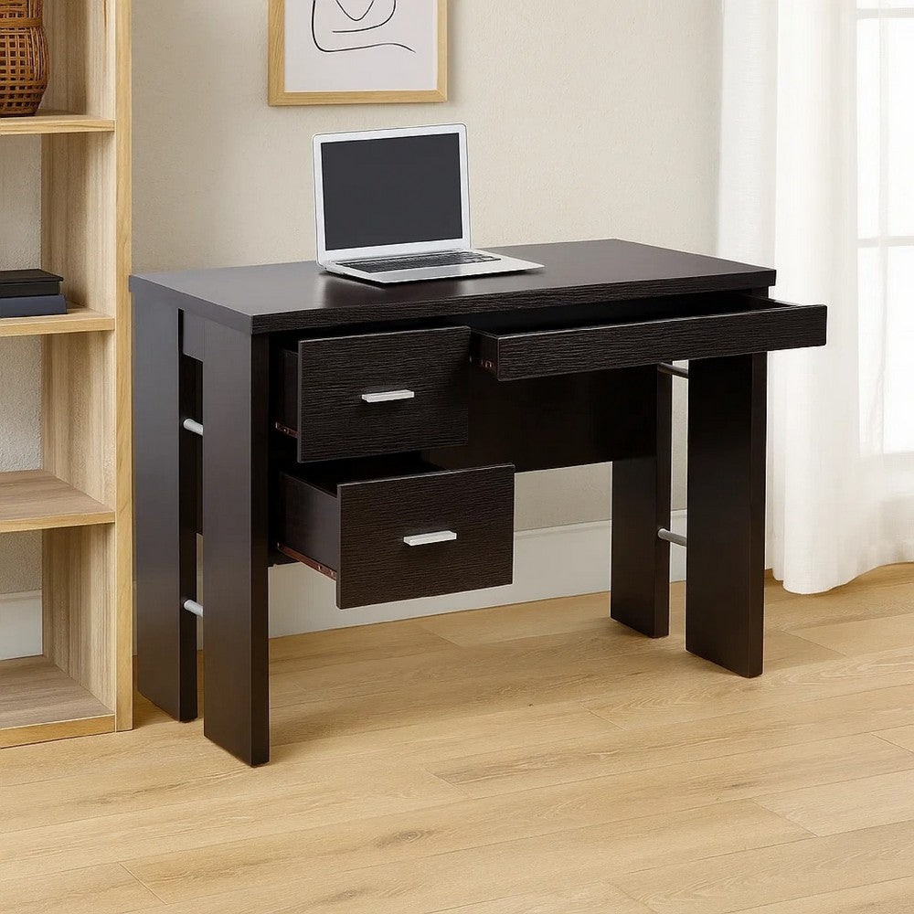 Laptop Desk, 3 Storage Drawers, 39 Inch, Red Cocoa Brown Wood -BM334393